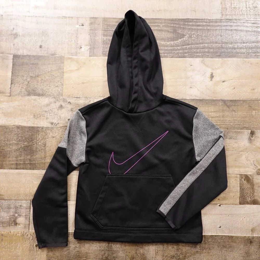 Nike Dri-FIT Pullover Hoodie Boys’ Small Black Gray Two-Tone Sweatshirt